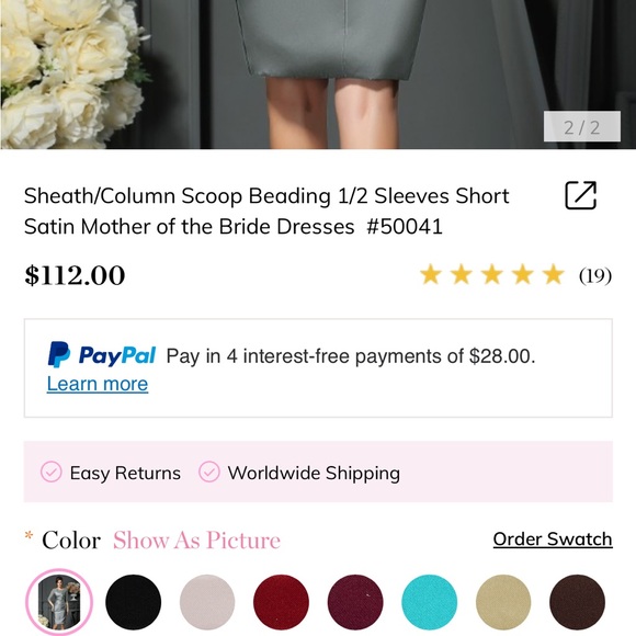 New unused Mother of the Bride dress. Satin sheath knee length. Size 6-8. - Picture 6 of 6